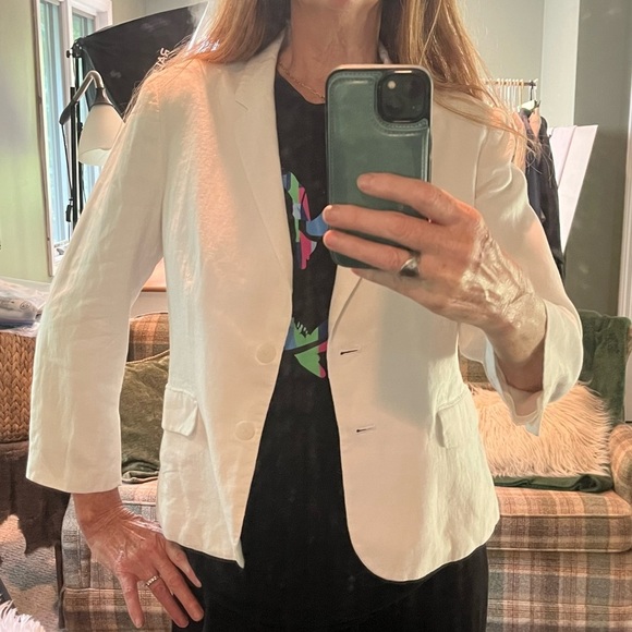 Banana Republic Women's White 100% Linen Blazer Sz 12 2 Button Front Coastal - Picture 14 of 15